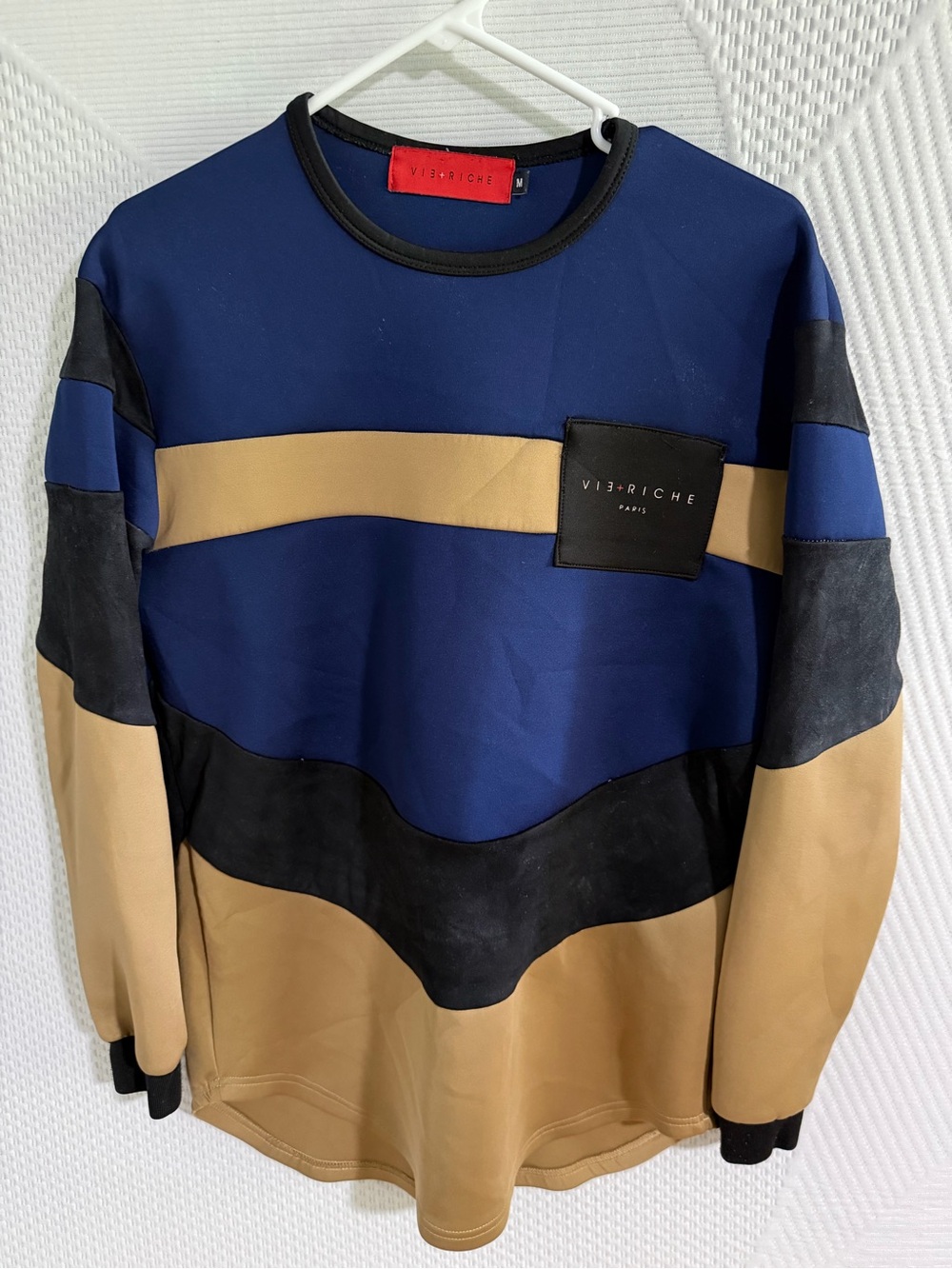 Vie + Riche Men's Colorblock Crewneck multi fabrics - Navy & Tan